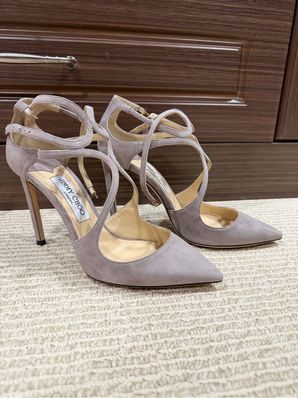 Jimmy Choo Opal Grey Suede Lancer 100 Pumps